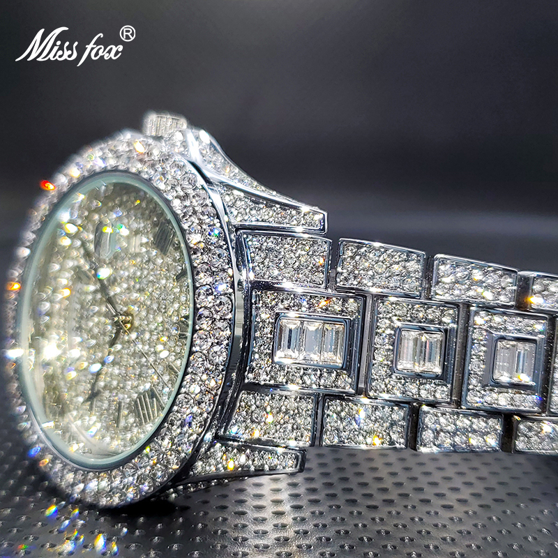 Relógios de pulso Relogio Masculino Luxo MISSFOX Ice Out Diamond Watch Multifuncional Day Date Adjust Calendar Quartz Watchs For Men Dro 221018