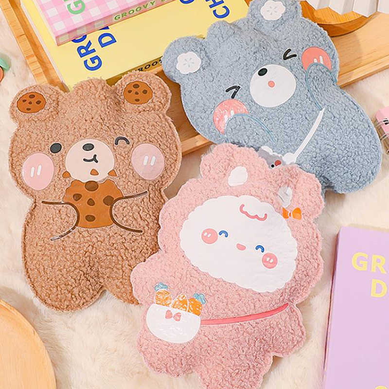 Decorative Objects Figurines Cartoon Plush Bear Hot Water Bottle Water Filling Teddy Velvet Small Portable Student Hand Warmer Cute Warm Water Bag Y2210