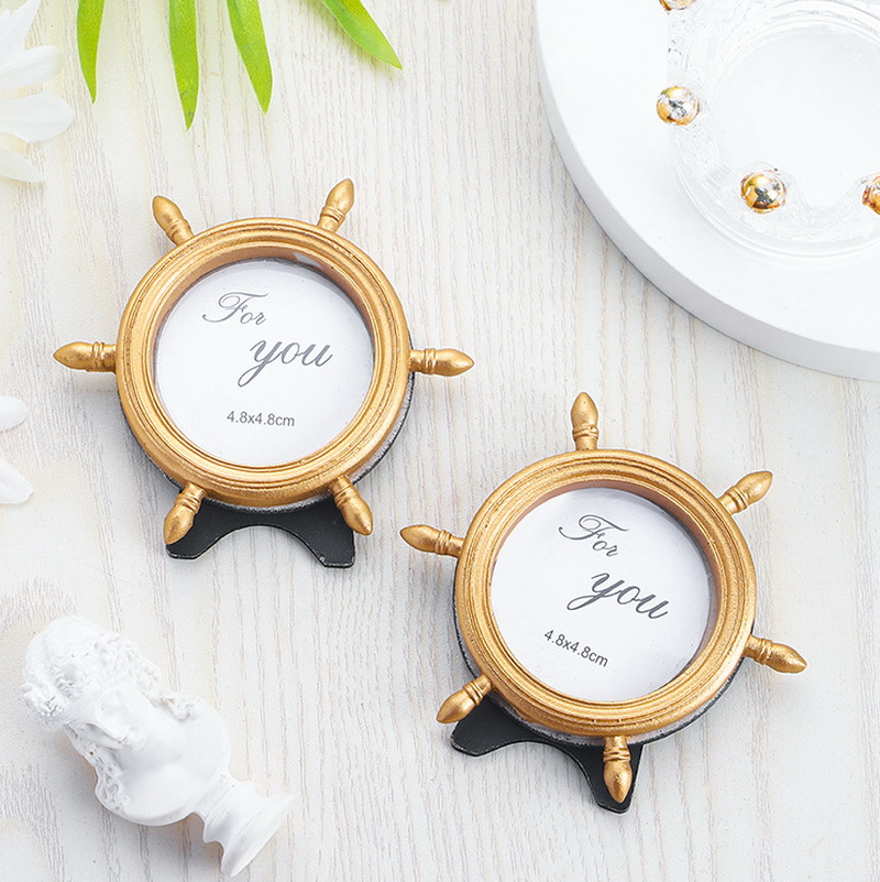 Beach Theme Wedding Party Favors Gold Ship Wheel Photo Frame Place Card Holder Table Decoration Supplies