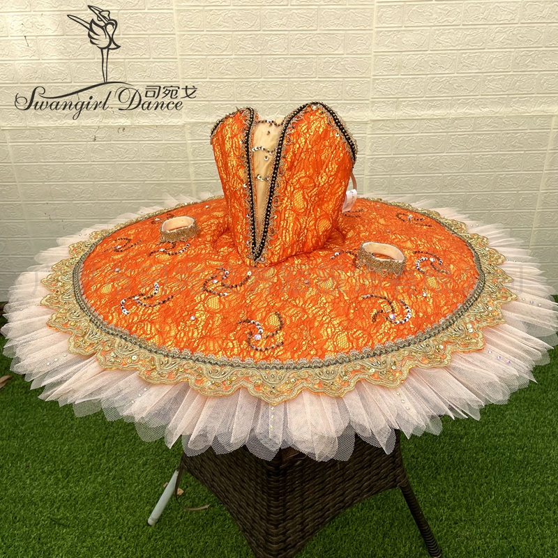 Orange La EsmeraldaバリエーションバレエTutu 2ピースComeptition Professional Stage Costumes bt4173