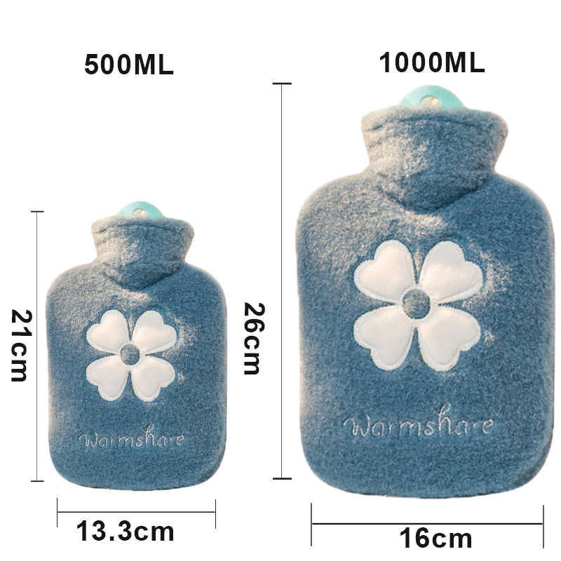 装飾的なオブジェクトの置物500/1000ml温水ボトルバッグ暖かい冬の手暖かい花パターン女性のためのカバー付き温水袋Y2210