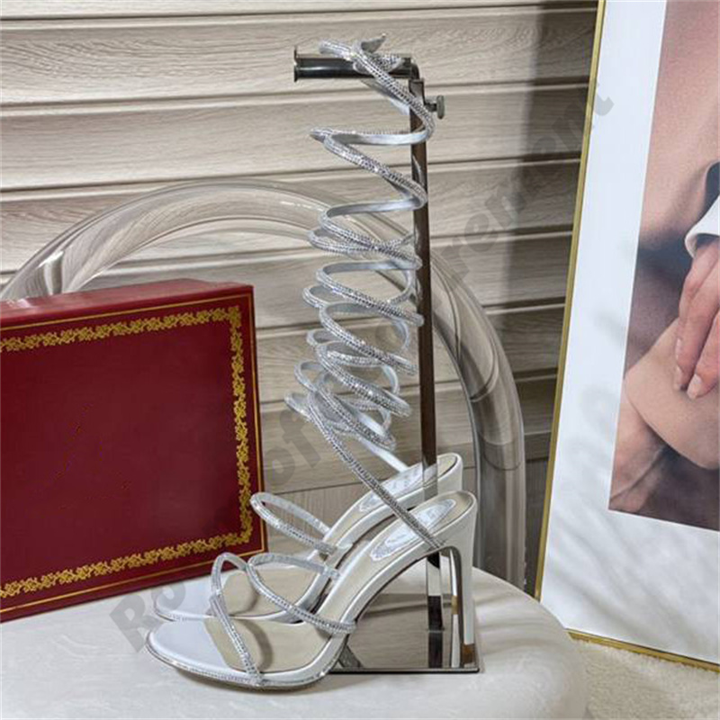 Ljuskrona Kristaller Honung Sandal orm snodd elegant Sandal stilett Högklackat RENE CAOVILLA kristall Guld strass klänning skor Silver sulor kvinnor sommar Pumps