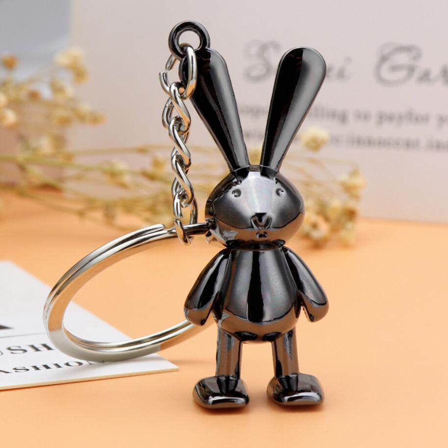 Fashion Keychains 3D Rabbit Black Silver Color Pendants DIY Men Car Key Chain Ring Holder Keyring Jewelry Gift