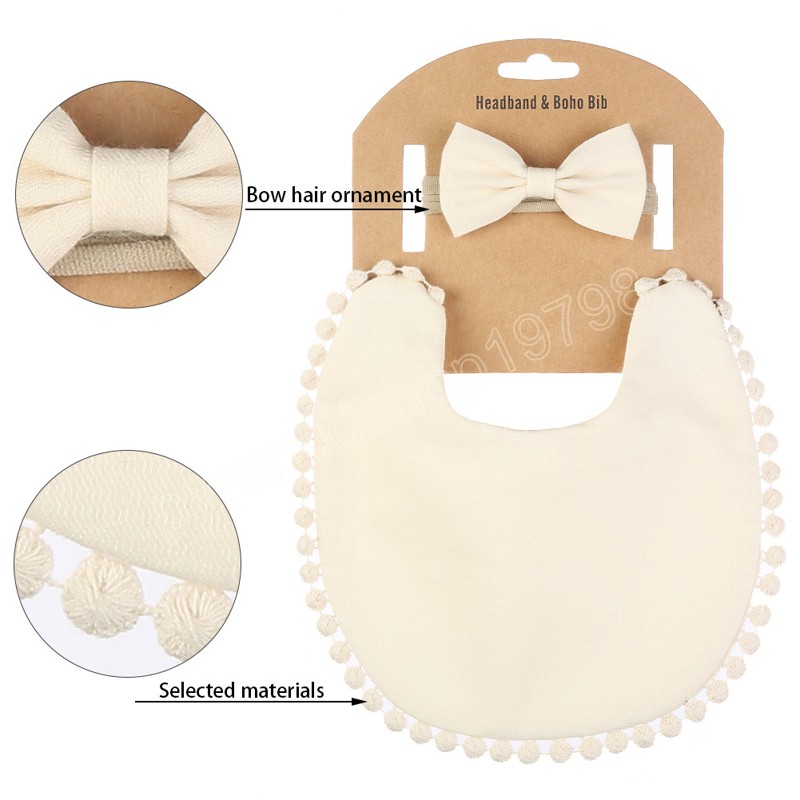 Nishine Soft confortable Bibs pour nourrissons et bandeau à bowknot ensembles mignons arcs faits à la main élastiques.