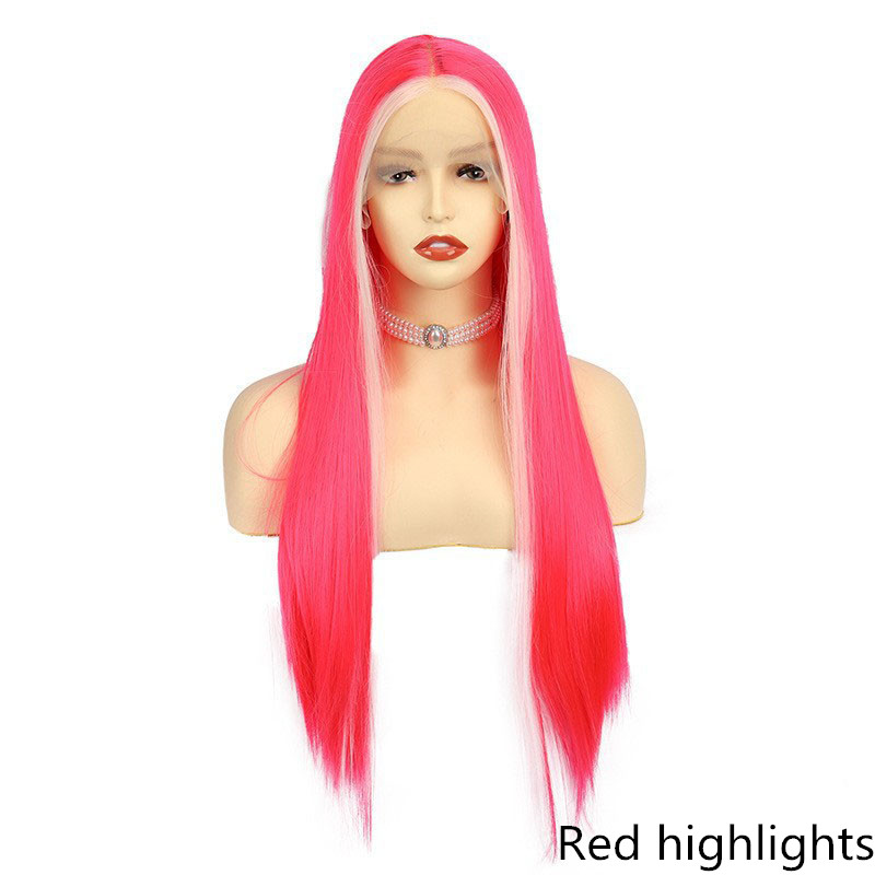 Perruques Lace Front Perruques Cosplay Synthétiques Colorées Avec Highlight Pour Femme Mode Quotidienne Longue Raide Cheveux Doux