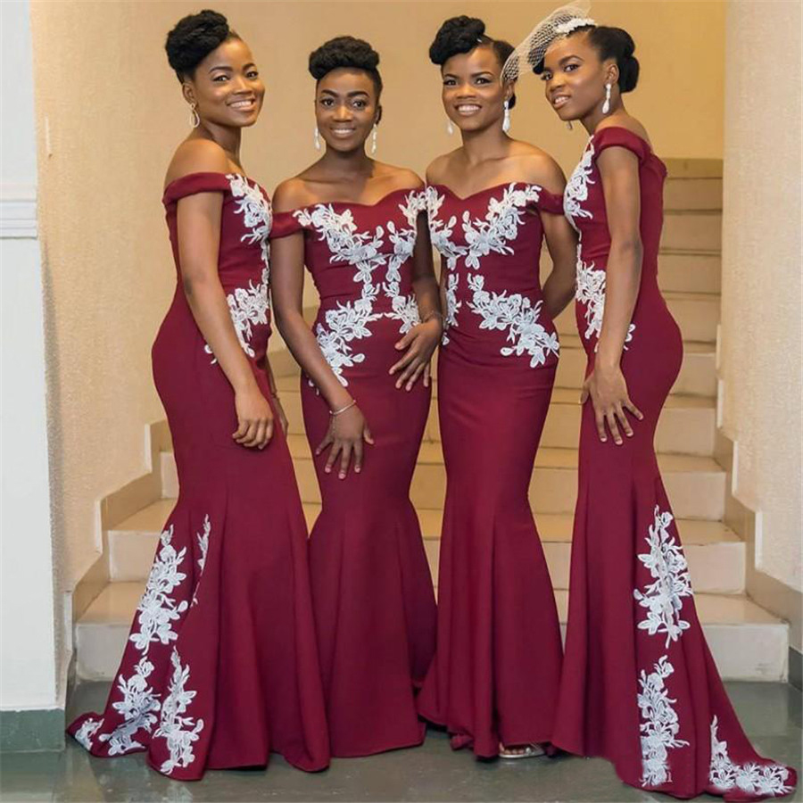 Vestidos de dama de honor africanos de color burdeos