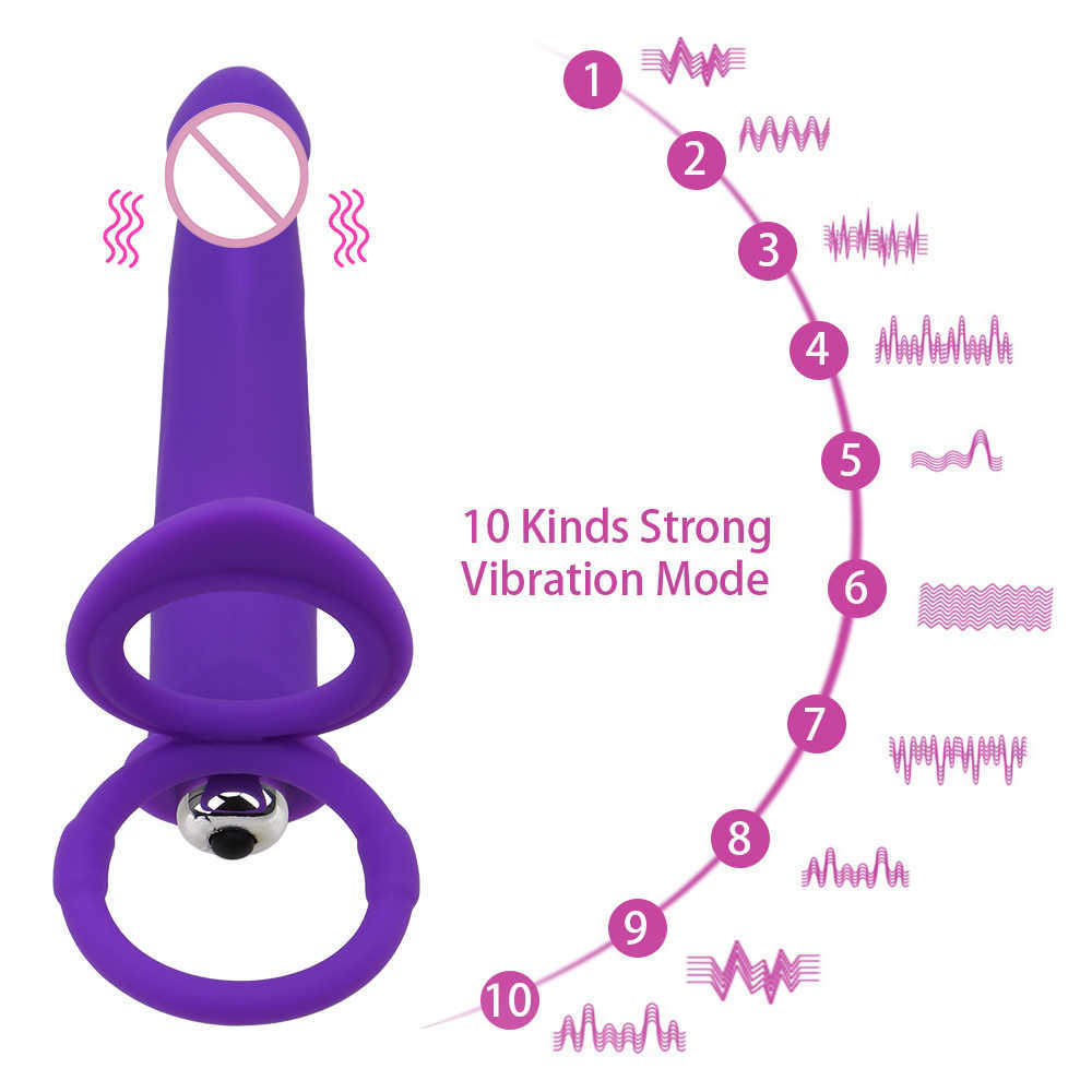 Articoli di bellezza Strap-on Dildo Vibratore Prodotti adulti a 10 velocità Plug anale uomo con anello pene Silicone a doppia penetrazione