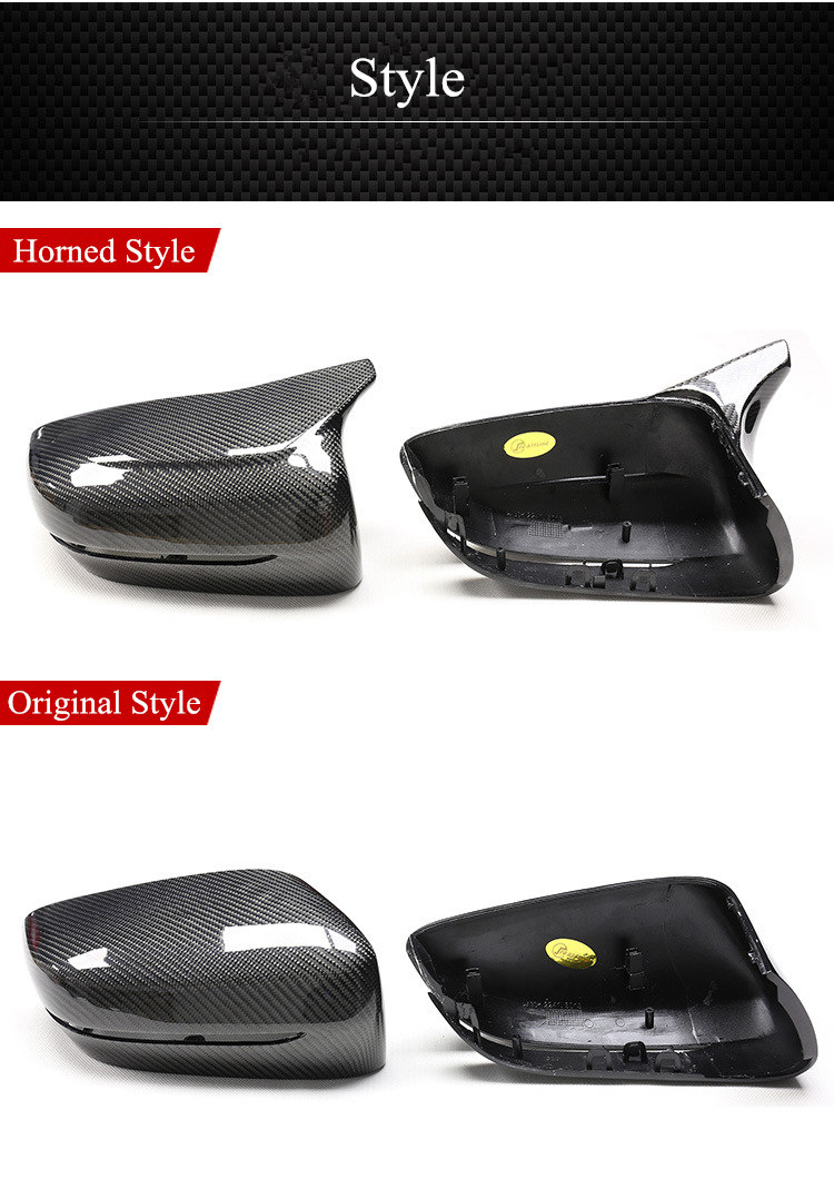 Bil Carbon Rearview Side Mirror Cover Caps för BMW 3 5 6 7 Series G20 G30 G38 GT G32 G11 G12 G14 G16 LHD Horned Style Covers