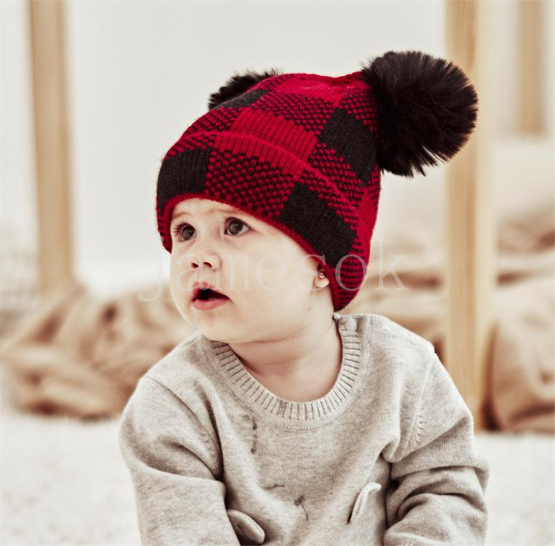 Party Hats Winter Beanie Parent-Child Sticked Hat Plaid Mother Baby Christmas Warm Hats De838