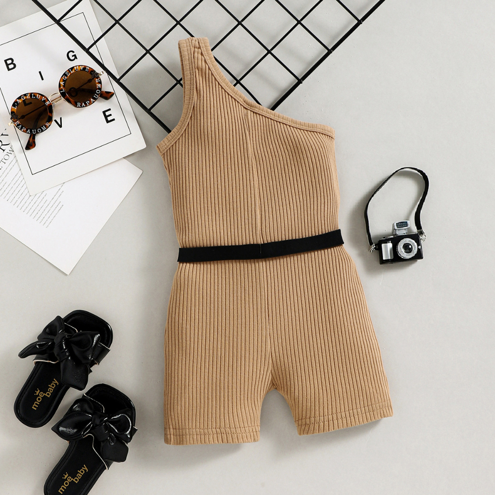 Rompers 1-5Y Fashion Toddler Girls Summer Jumpsuits Pants With Belt Sleeveless Solid Knit Playsuits Purses Baby Girl 221018