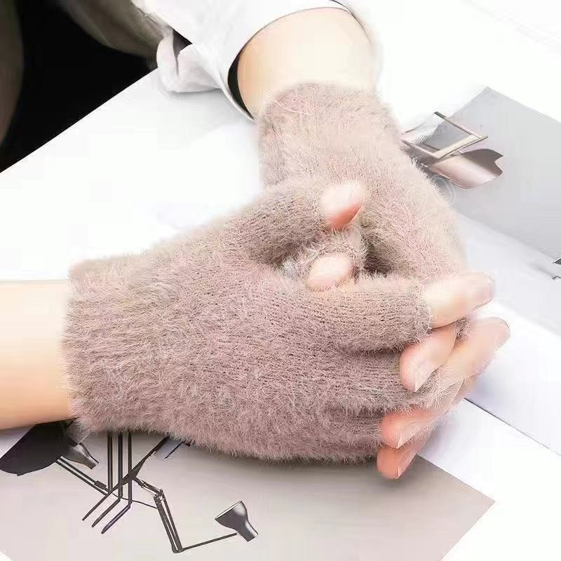 Mink Gloves Half-finger Mittens Winter Warm Wool Touchscreen Gloves Women Men Knitting Soft Office Outdoor Sport Glove Gift