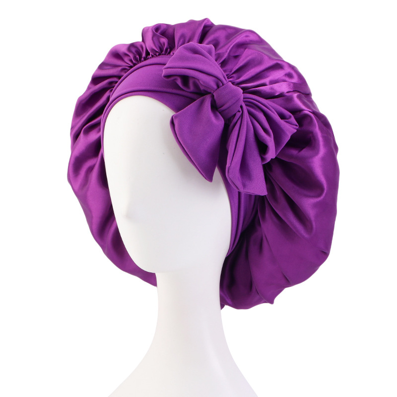 Tinta unita Satin Bowknots Sleep Caps Bonnet donna Lady Headwrap Night Hat Cura dei capelli Copricapo moda