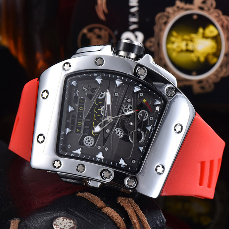 Luxury top brand men's fashion sports watch quartz movement stainless steel case rubber strap