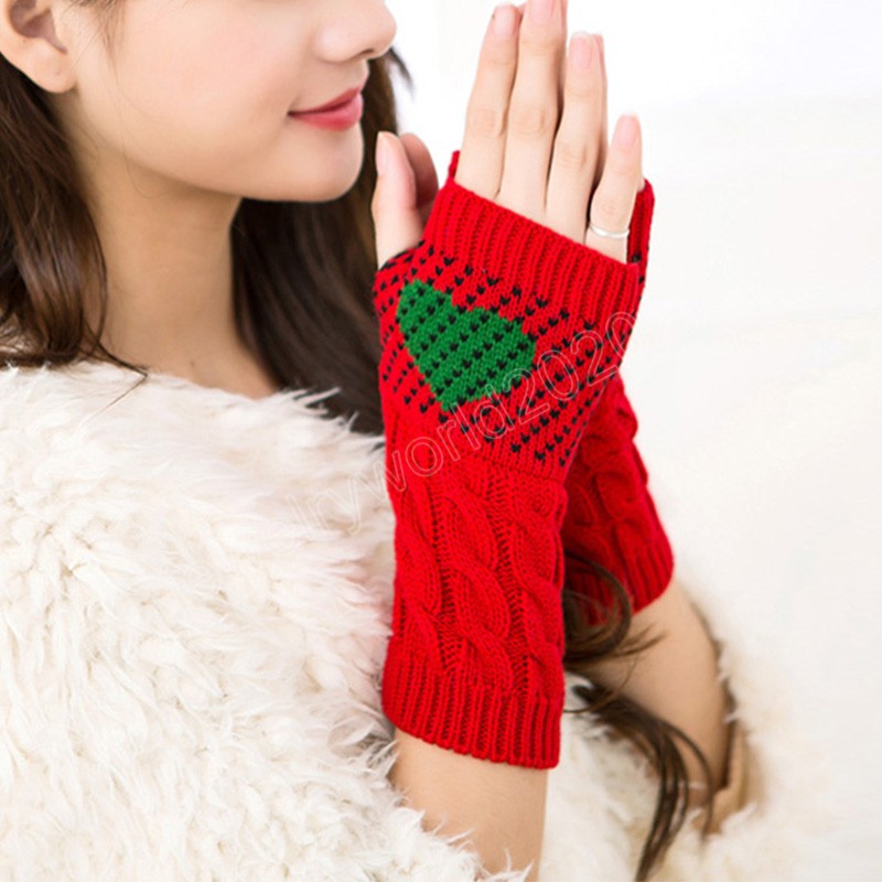 Women Winter Fingerless Gloves Autumn Fashion Love Heart Knitted Gloves Girl Soft Warm Mittens Sports Driving Sweet Gift