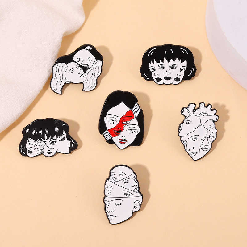 Pins style punk foncé cuisson peinture badge accessoires noir et blanc couleur personnalité personnage de dessin animé tête portrait corsage bibelots