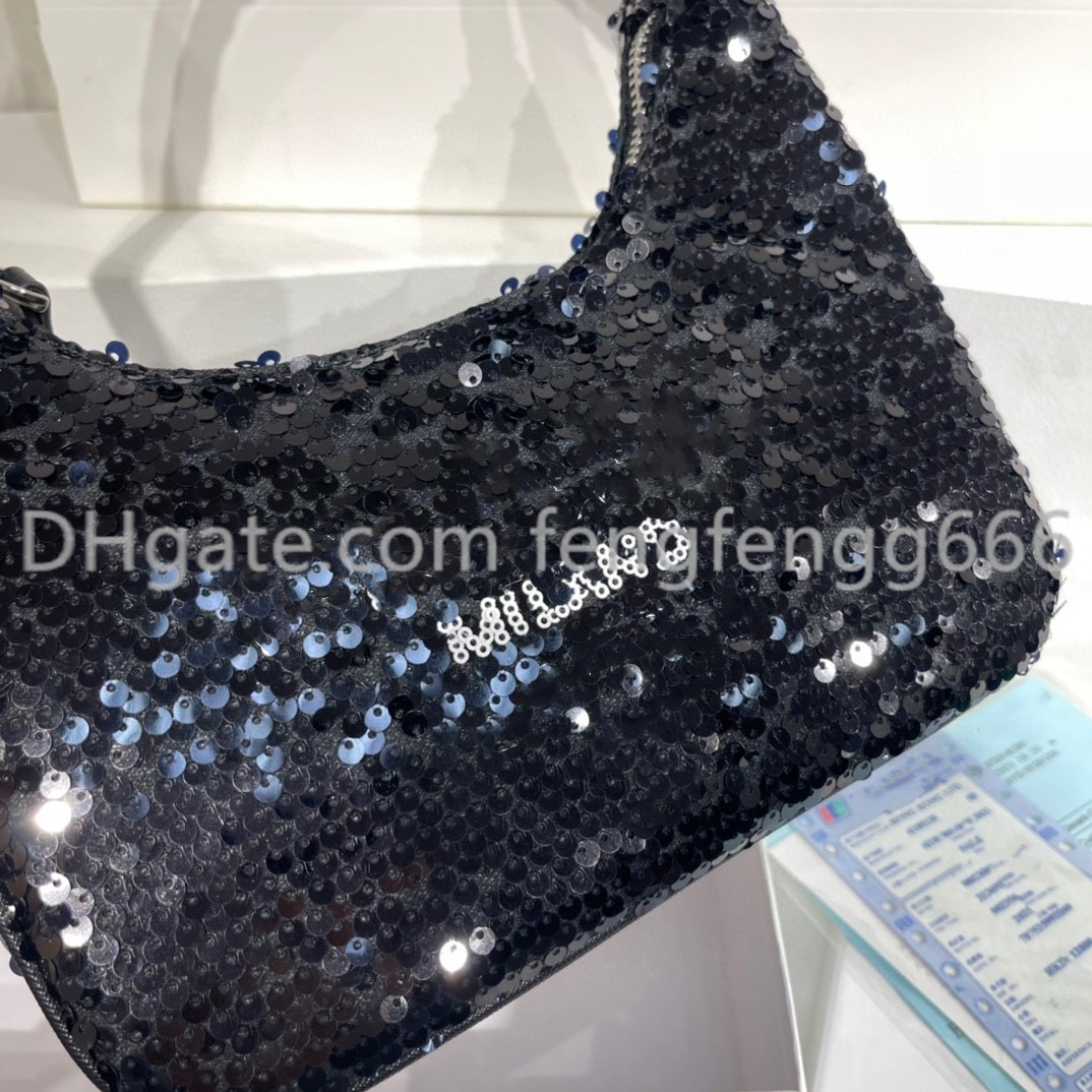 High quality Shoulder Bag Fashion parachute fabric Sequin handbags unique designer moon shaped women Cross body bags Totes purse