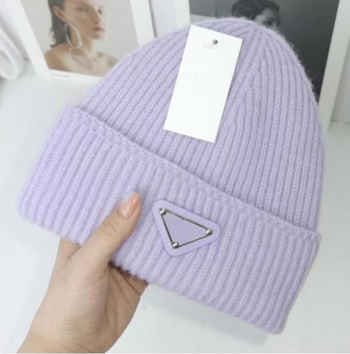 Gorro de punto de lana cálido de Color sólido para mujer, gorro con puños fluorescentes, gorros femeninos, gorro informal cálido, invierno y otoño