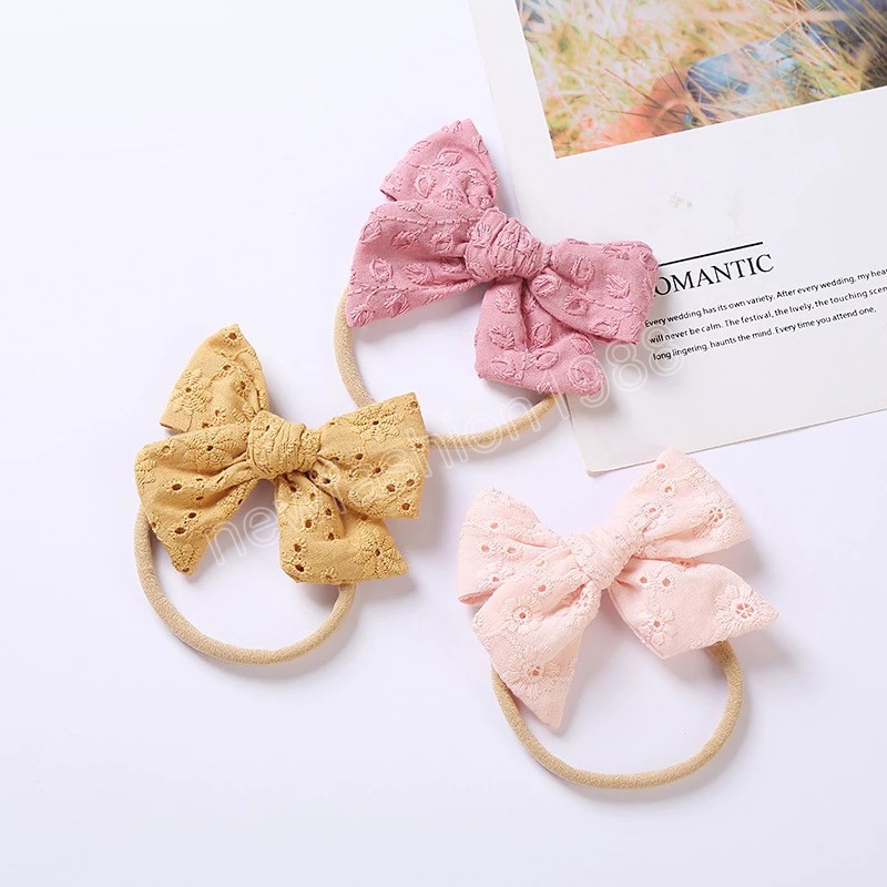 إكسسوارات الشعر الموضة المطرزة Bowknot مرنة Hairband الرضع ناعمة نايلون نايلون رئيس الطفل هدايا عيد ميلاد رأس الرأس