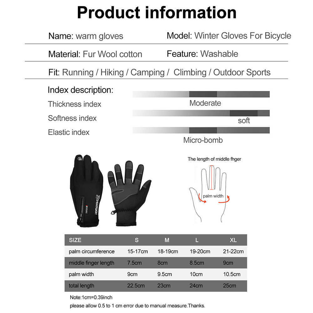 Rękawiczki narciarskie Wodoodporne ekran dotykowy rowerowy rower jazdy wiatrówki motocykl na snowboard zimowy ciepły cykl dla mężczyzn L221017