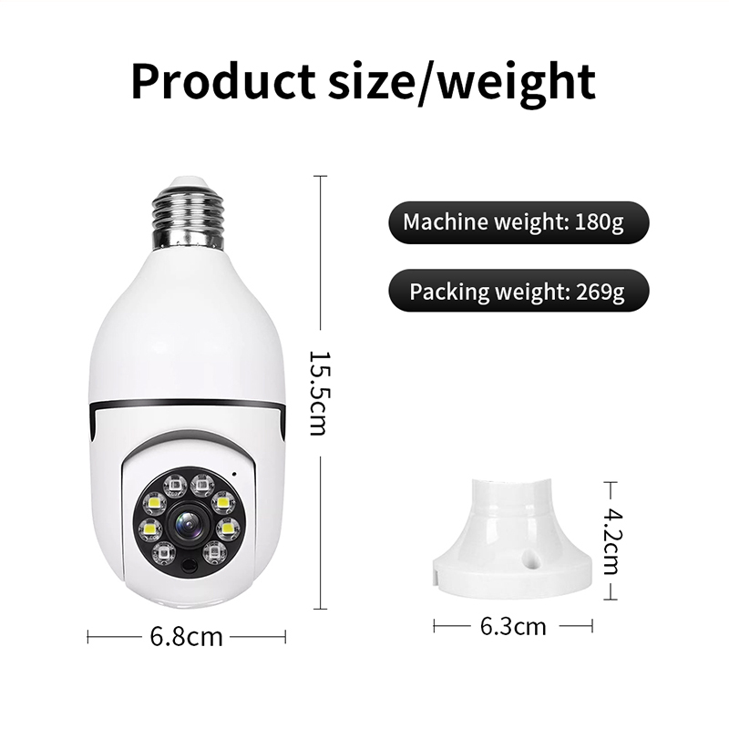 Câmera de lâmpada A6 câmeras IP E27 Luz 200W HD 1080p Visão noturna Detecção de movimento interno Câmera de segurança de rede de rede externa interna