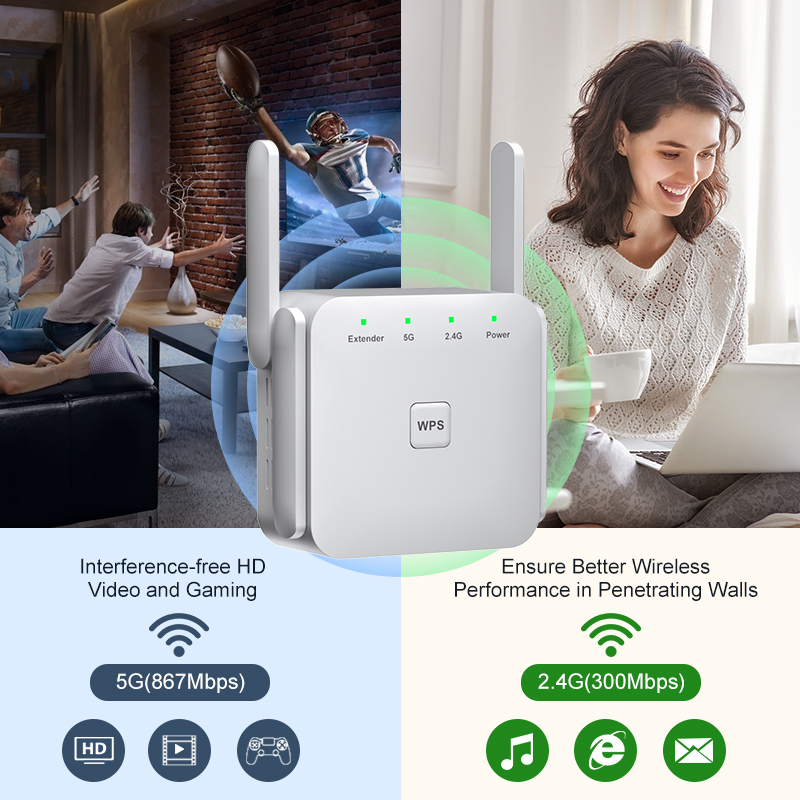 Routers 5Ghz Wireless WiFi Repeater 1200Mbps Router Wifi Booster 2.4G Long Range Extender 5G Wi-Fi Signal Amplifier 221019