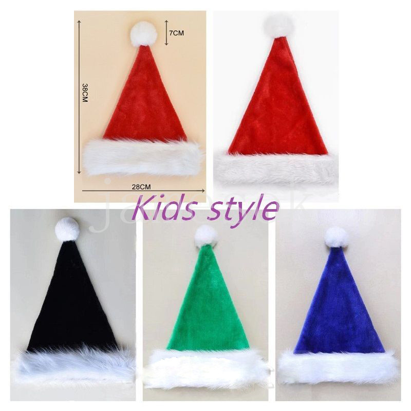 Xmas Party Hats Red Blue Green Black Adult Children's Plush Christmas Hat Santa Claus Cap Christmas-decorations DE844