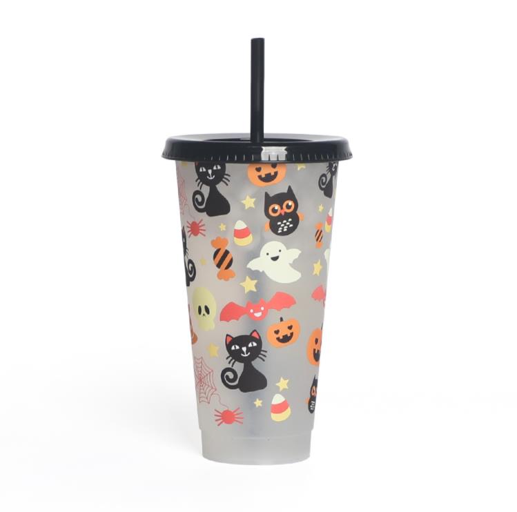 24oz kerstkleurveranderend watertuimelaars koud veranderende drinkstro kopje fruit thee PP temperatuurgevoelige plastic cups SN6847