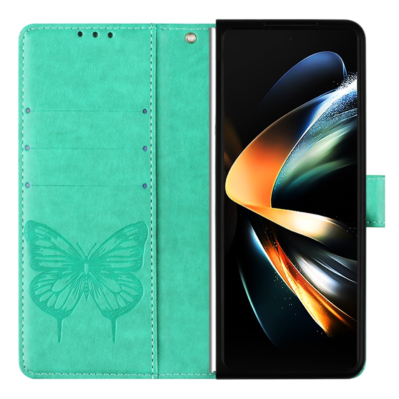 Imprint Butterfly Leather Wallet Cases For Samsung Z Fold 4 3 Fold4 Zfold4 Galaxy Fold3 ZFold3 5G Flower Floral Stylish Holder Flip Cover Folding Shockproof Pouch