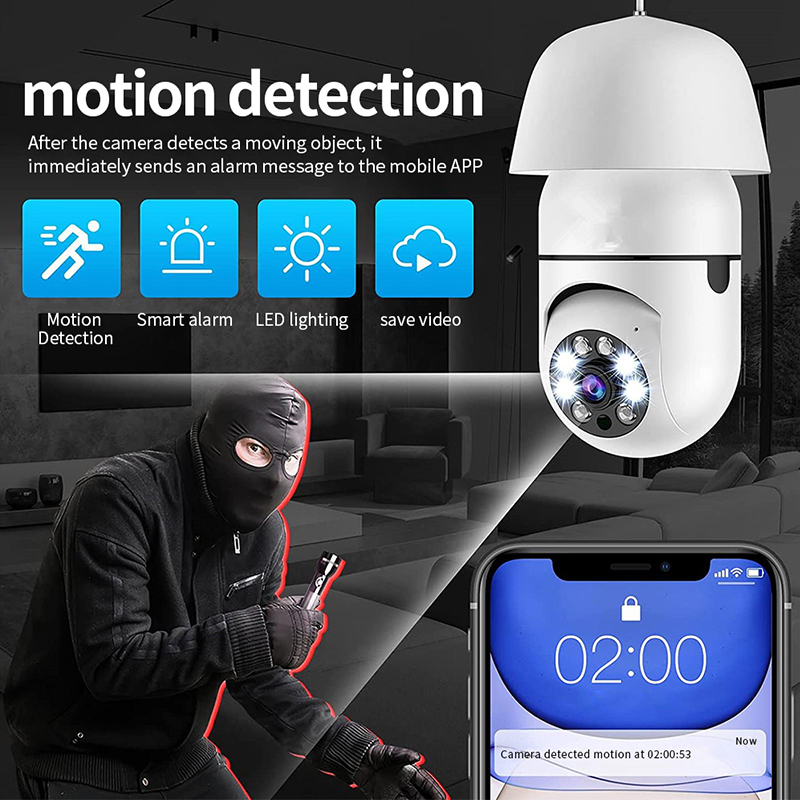 A6 Glödlampa kamera 200W HD 1080p Night Vision Motion Detection E27 Bulb Cams Inomhus utomhus Network Security Monitor IP -kameror