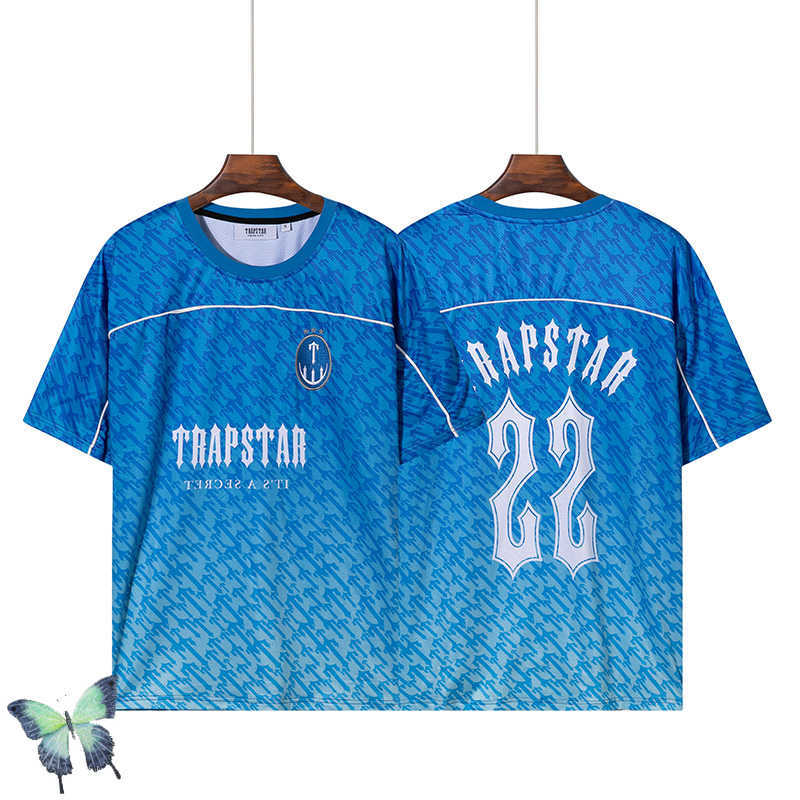 Męskie koszulki Trapstar Mesh Football Jersey Blue nr 22 Men Men T-shirt 101922H
