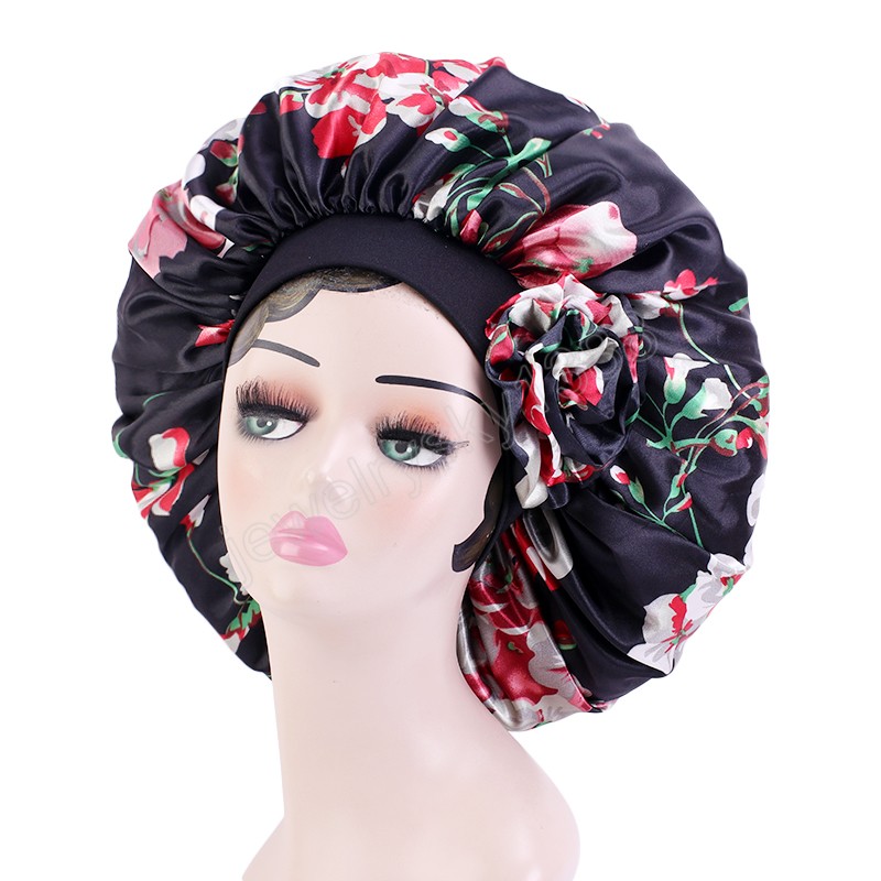 Bonnet en Satin Extra Large pour femmes bonnet de sommeil bonnet à bande élastique bandeau africain fleur Turban bonnets chimio