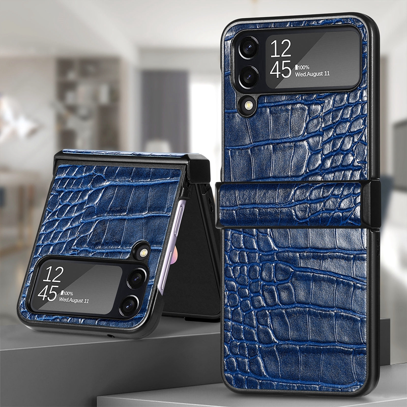 Étuis pliants en cuir de crocodile Flip4 pour Samsung Galaxy Z Flip 4 3 Flip3 ZFlip4 Business Croco Snake Hard PC Plastic Shockproof Cell Phone Flip Cover Pouch