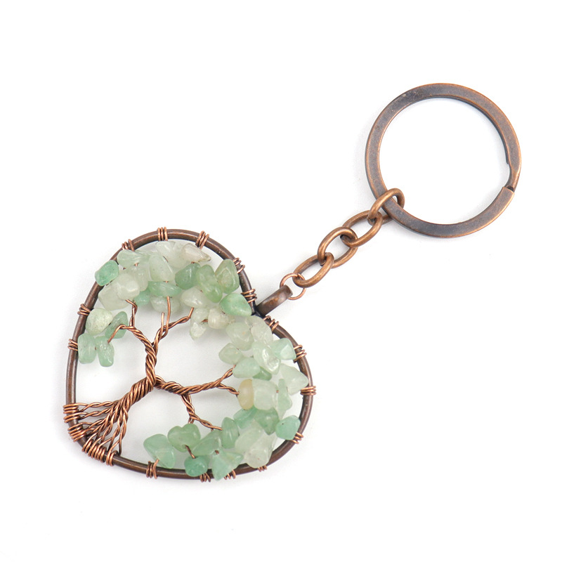 Natural Stone Crystal Keychains Heart Shaped Life Tree Keychain Pendant Car Key Chain Keyring