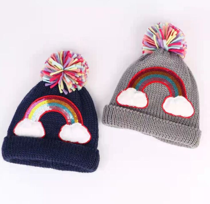 Ragazze arcobaleno lavora a maglia berretti bambini berretti di peluche cappelli di cotone ragazzi prezzo di fabbrica