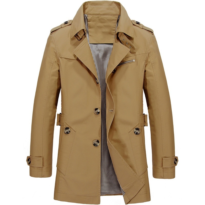 Trench lungo da uomo d'affari casual giacca a vento monopetto moda giacche con bavero autunnali cappotti coreani slim maschili capispalla