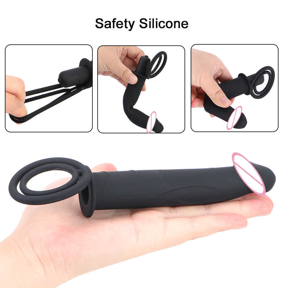 Beauty Items OLO Dildo wibrator Penis Ring zabawki erotyczne dla par typu Strap-On 10 trybw masa prostaty podwjna penetracja