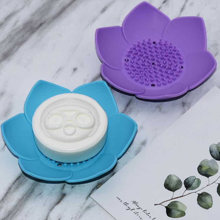 Sab￣o de silicone prato 3d mini formato de flor Soaps do suporte para casa n￣o deslize artigos de banheiro multi cor sn4224