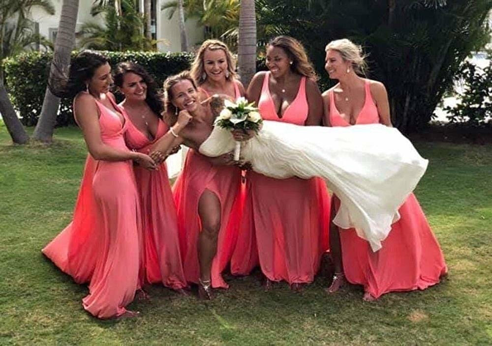Bruidsmeisjesjurken Long V Neck Backless Split prom jurken voor vrouwen feestavondjurk