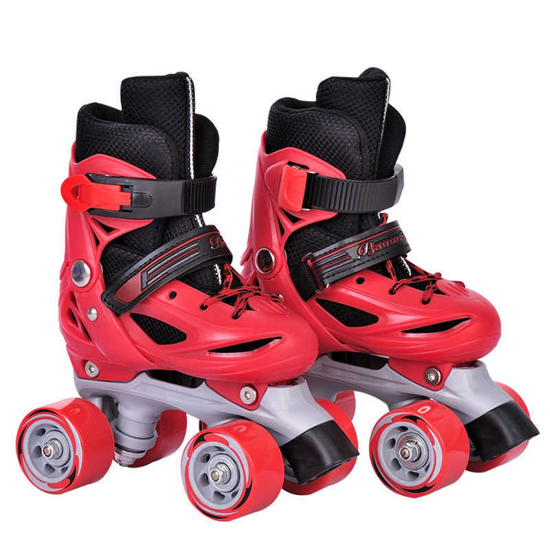 아이스 스케이트 소녀 소년 어린이 어린이 조정 가능한 쿼드 롤러 신발 슬라이딩 스니커즈 4 바퀴 2 행 선 야외 L221014