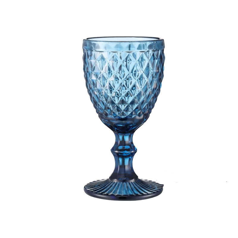 240ml Wine Glasses Colored Glass Goblet with Stem Vintage Pattern Embossed Romantic Drinkware for Party Wedding