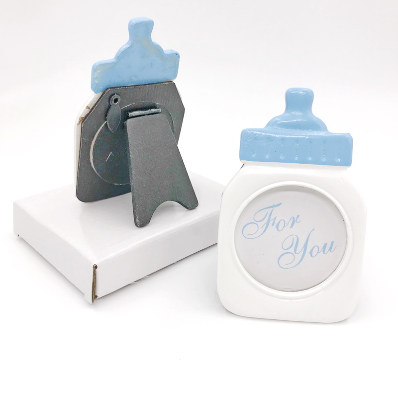 50 Stück klassische blaue Babyflaschen-Fotorahmen für Babypartys, Geburtstagsparty-Dekoration, Tischkartenhalter