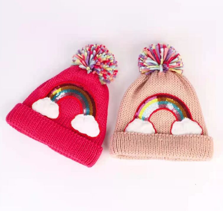 Ragazze arcobaleno lavora a maglia berretti bambini berretti di peluche cappelli di cotone ragazzi prezzo di fabbrica