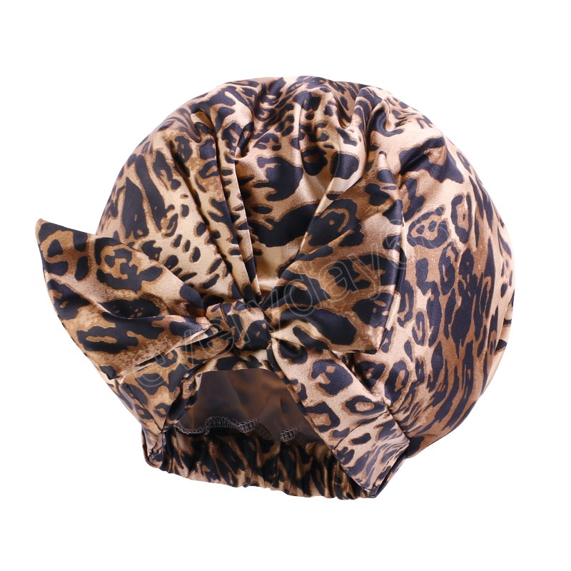 Çiçek Baskı Satin Bonnet Duş Kapağı ile Tie Ladies Çift Katmanlı Su geçirmez Kumaş Kapak Batmu Şapkası Yumuşak Headcover