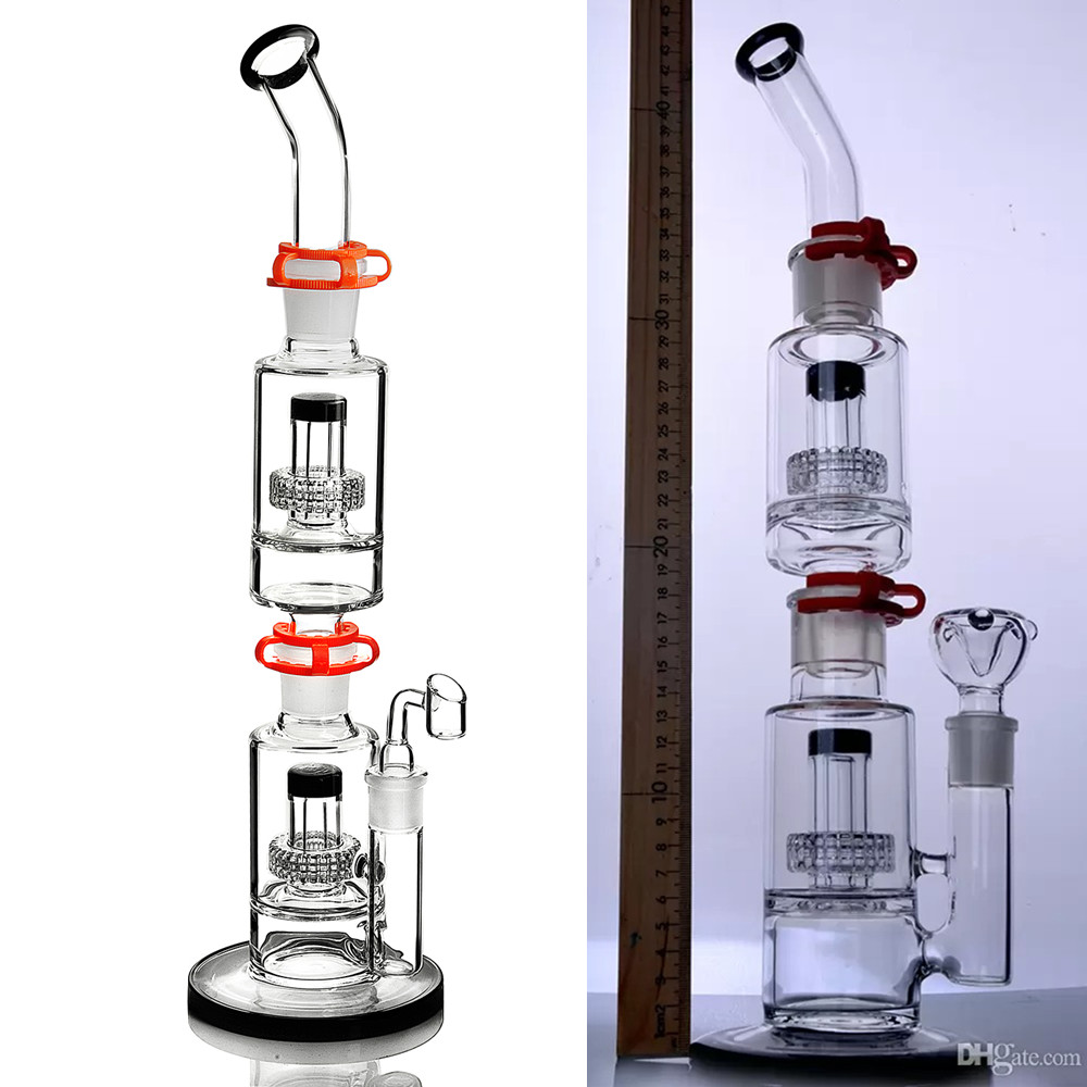 Bong in vetro da 17,7 pollici doppio Stereo Matrix rimovibili tubo dell'olio in vetro perc con clip Giunto da 18 mm