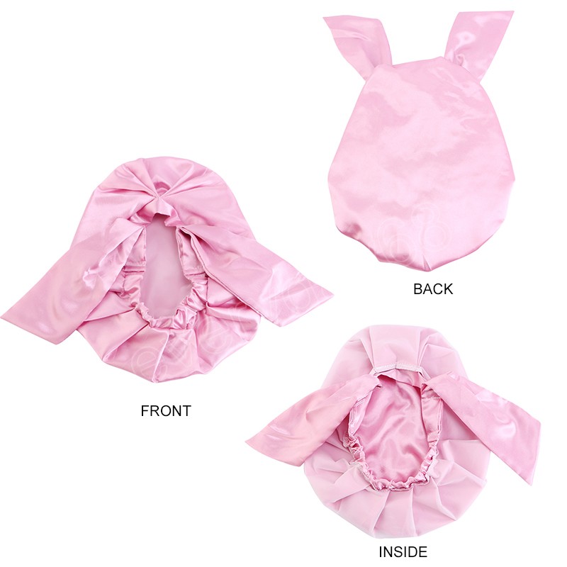 Çiçek Baskı Satin Bonnet Duş Kapağı ile Tie Ladies Çift Katmanlı Su geçirmez Kumaş Kapak Batmu Şapkası Yumuşak Headcover