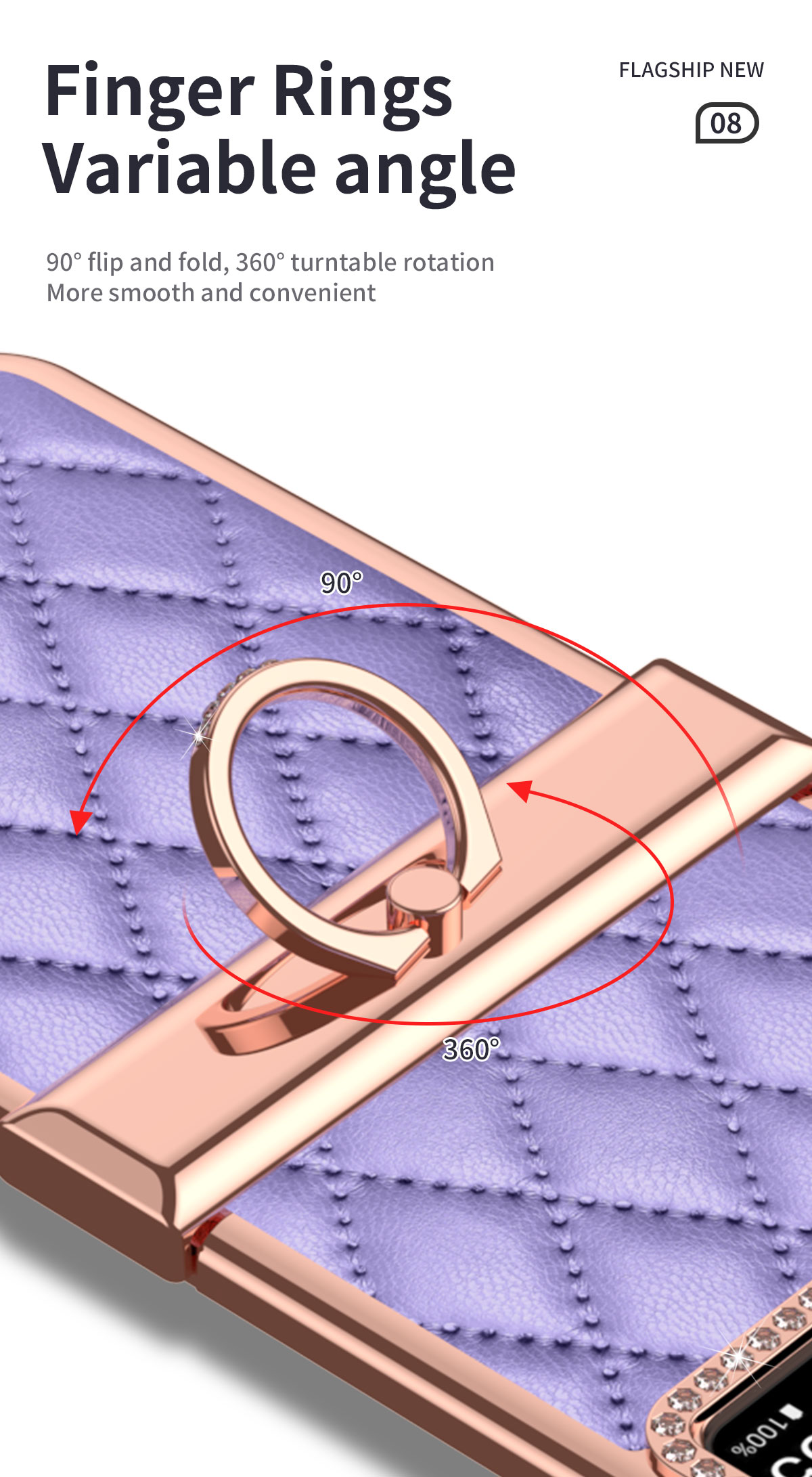 Samsung Galaxy Z Flip 4 Case Diamond Leather Ring Stand Hard Protection Cove의 전기로 힌지 케이스
