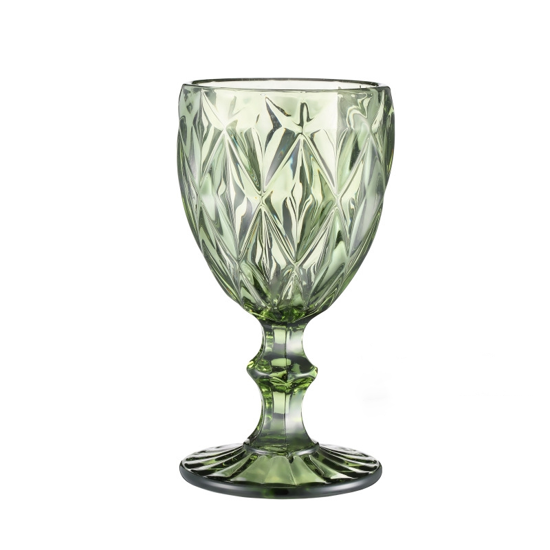 240ml Wine Glasses Colored Glass Goblet with Stem Vintage Pattern Embossed Romantic Drinkware for Party Wedding