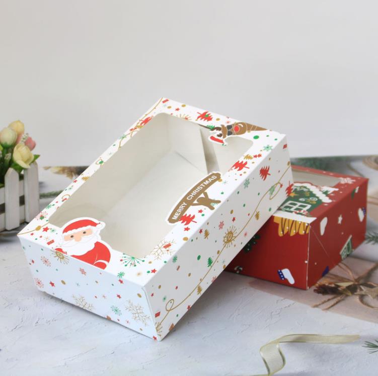Kerstcadeaubox Kerstmeerpapier Kraft Present Party Favor Baking Cake Box Muffin Paper Packing SN4219