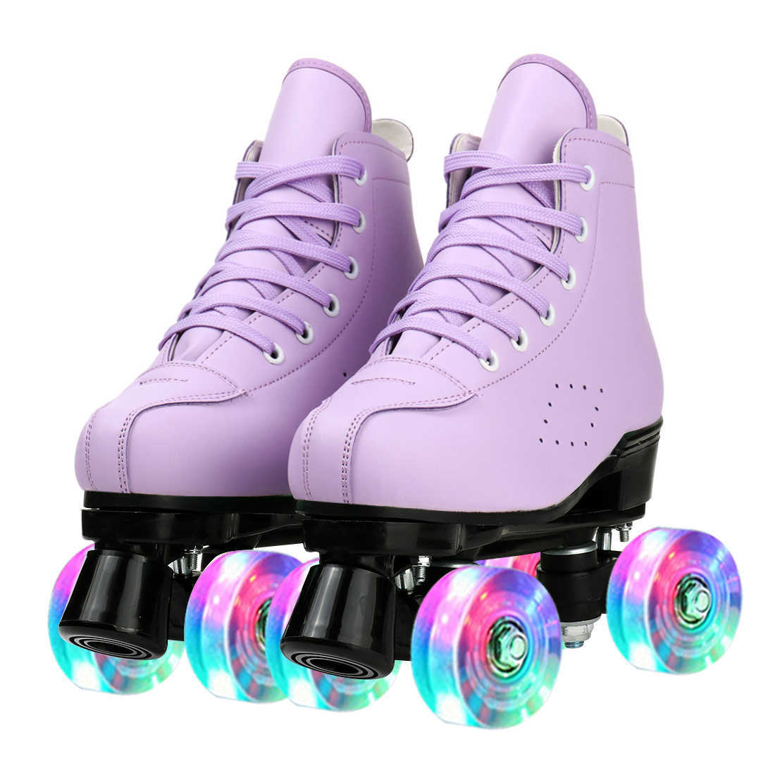 Pattini da ghiaccio 2022 Delle Ragazze Delle Donne Roller Viola 2 Doppia Fila 4 Ruote Scarpe Da Pattinaggio PU Flash Scorrevole Quad Sneakers Formazione L221014