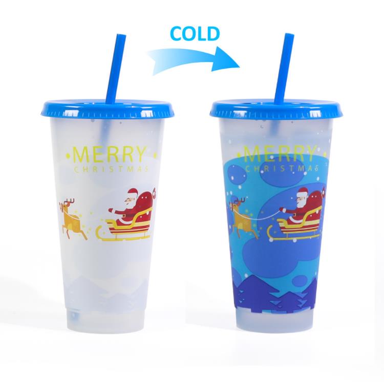 Creative Christmas Drinkware Cold Color Changing Plastic Cups Christmion Decoration Juice Cup With Lock och Straw SN4226